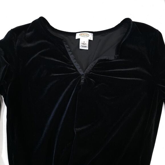 Velvet Y2K Black Top Sm 90s Stretch Velour Whimsigoth Witchy 3/4Sleeve Romantic - Picture 10 of 10